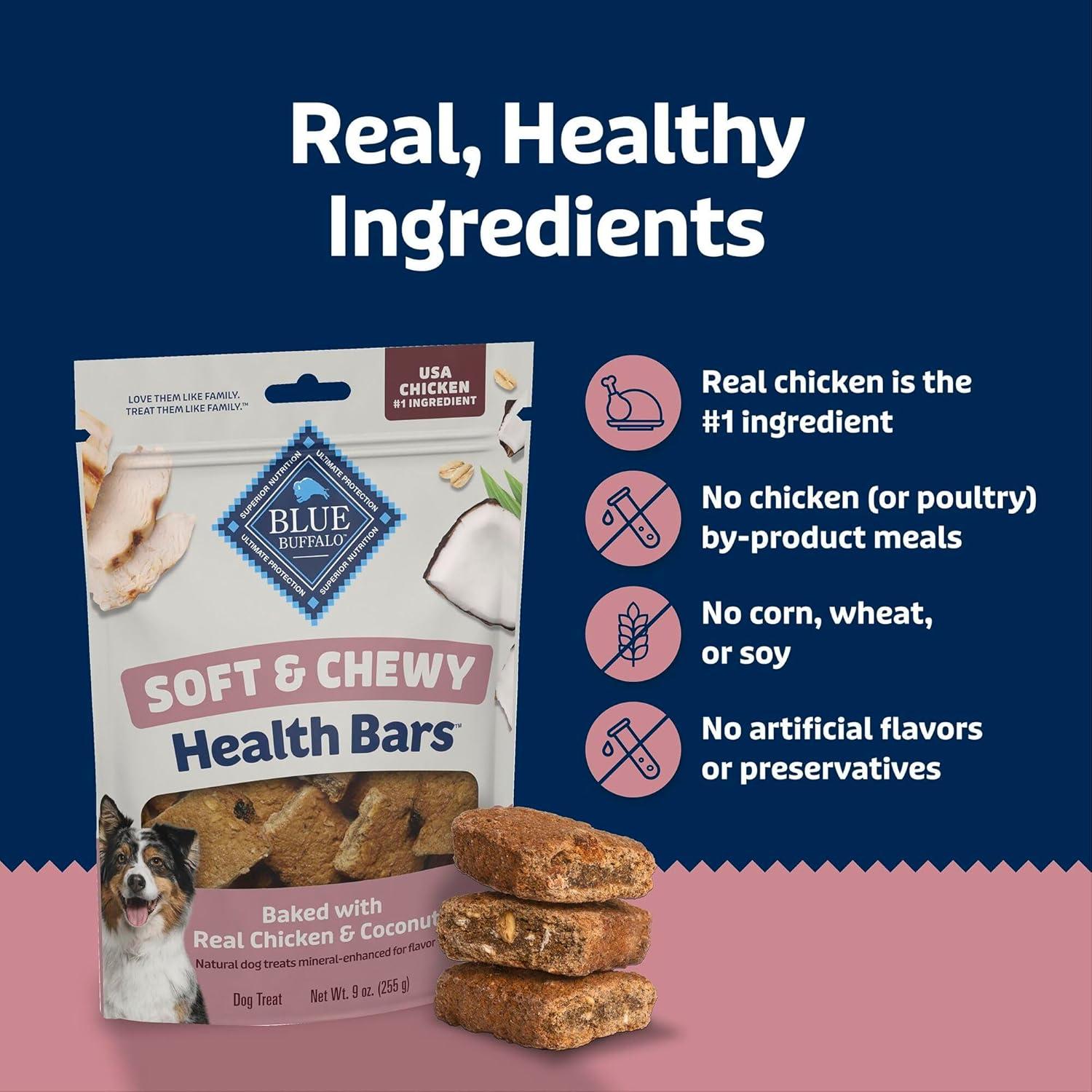 imageBlue Buffalo Soft amp Chewy Health Bars Baked with Real Chicken amp Coconut Natural Dog Treats MineralEnhanced for Flavor 9 oz BagChicken Coconut