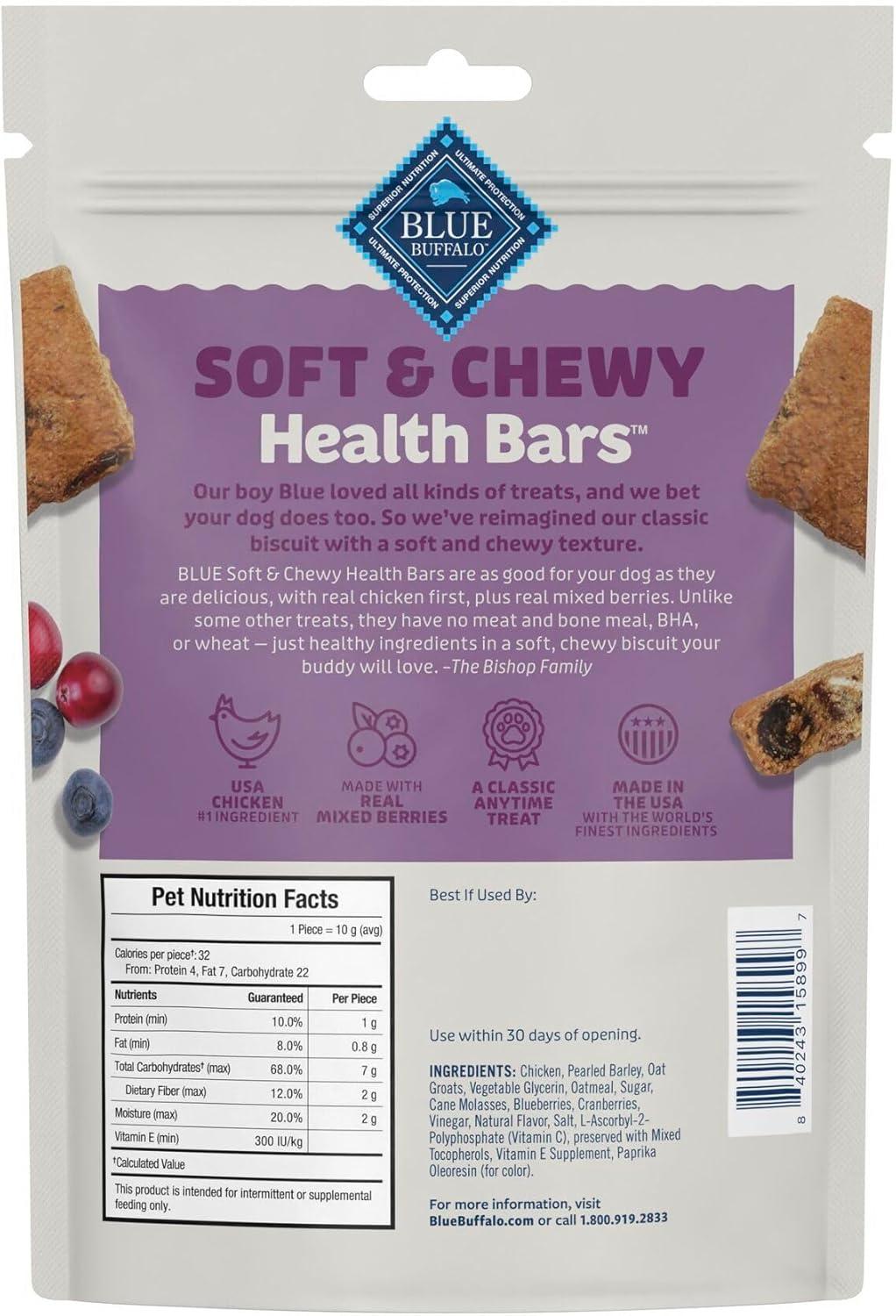 imageBlue Buffalo Soft amp Chewy Health Bars Baked with Real Chicken amp Coconut Natural Dog Treats MineralEnhanced for Flavor 9 oz BagChicken Mixed Berries