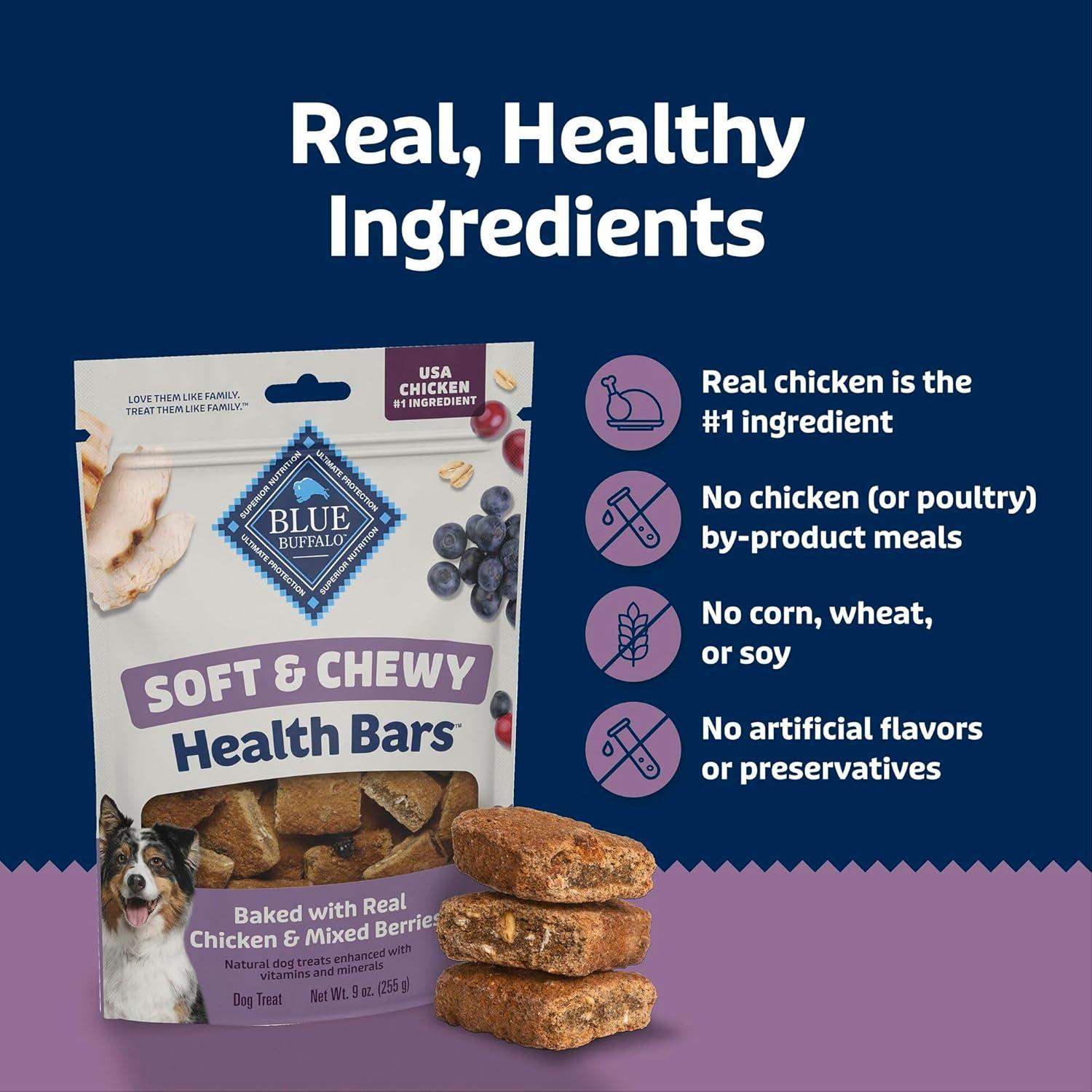 imageBlue Buffalo Soft amp Chewy Health Bars Baked with Real Chicken amp Coconut Natural Dog Treats MineralEnhanced for Flavor 9 oz BagChicken Mixed Berries
