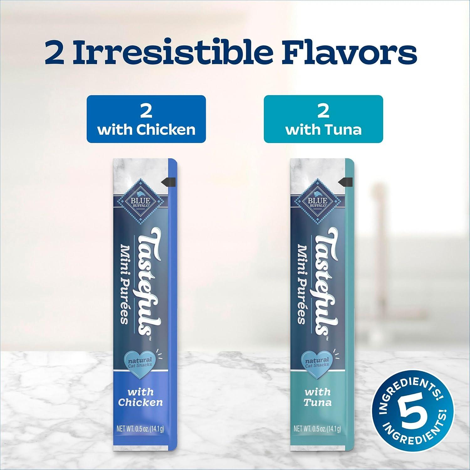 imageBlue Buffalo Tastefuls Mini Pures Natural Cat Treats Chicken and Tuna Variety Pack 05 oz Single Servings 4CountVariety Pack Chicken Tuna