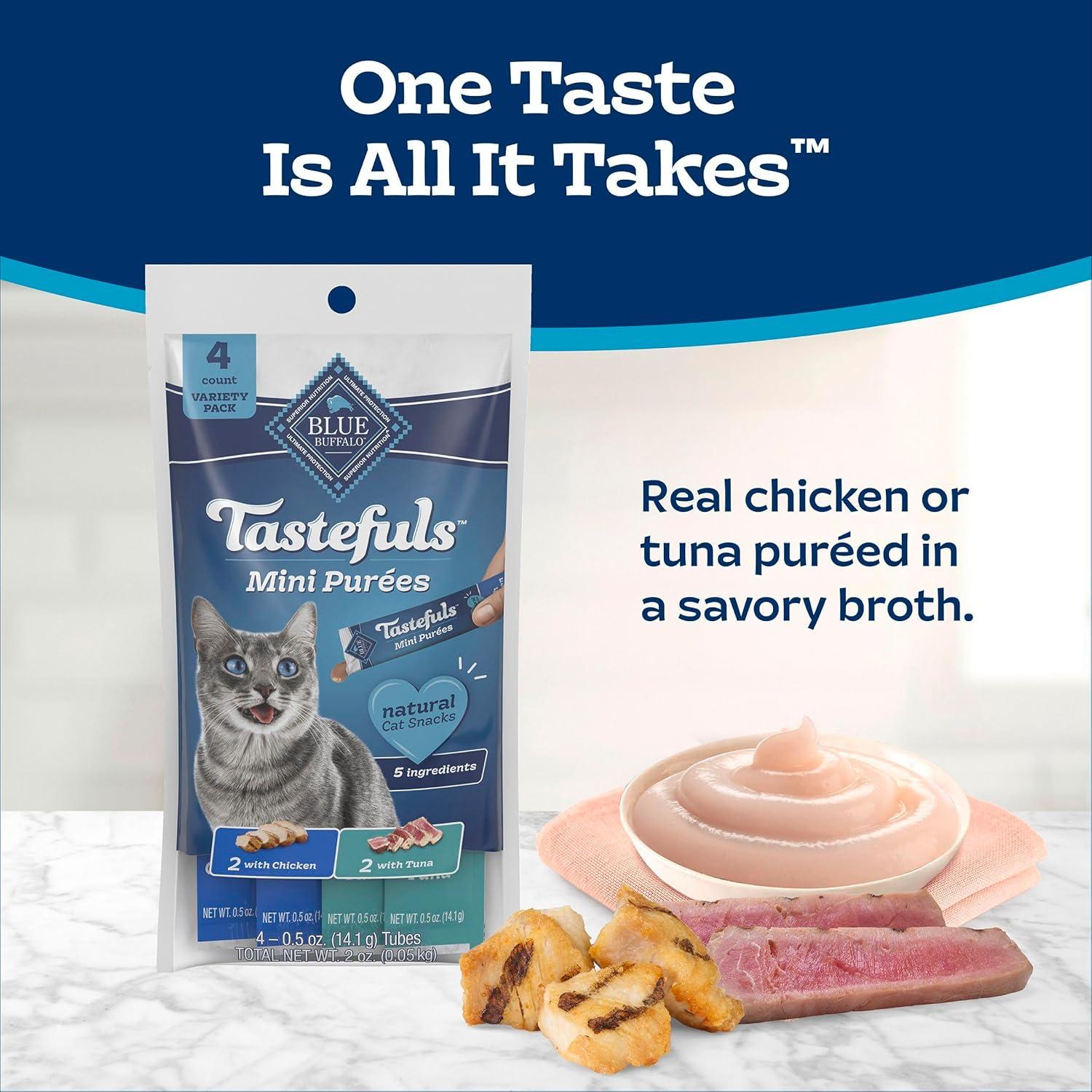 imageBlue Buffalo Tastefuls Mini Pures Natural Cat Treats Chicken and Tuna Variety Pack 05 oz Single Servings 4CountVariety Pack Chicken Tuna