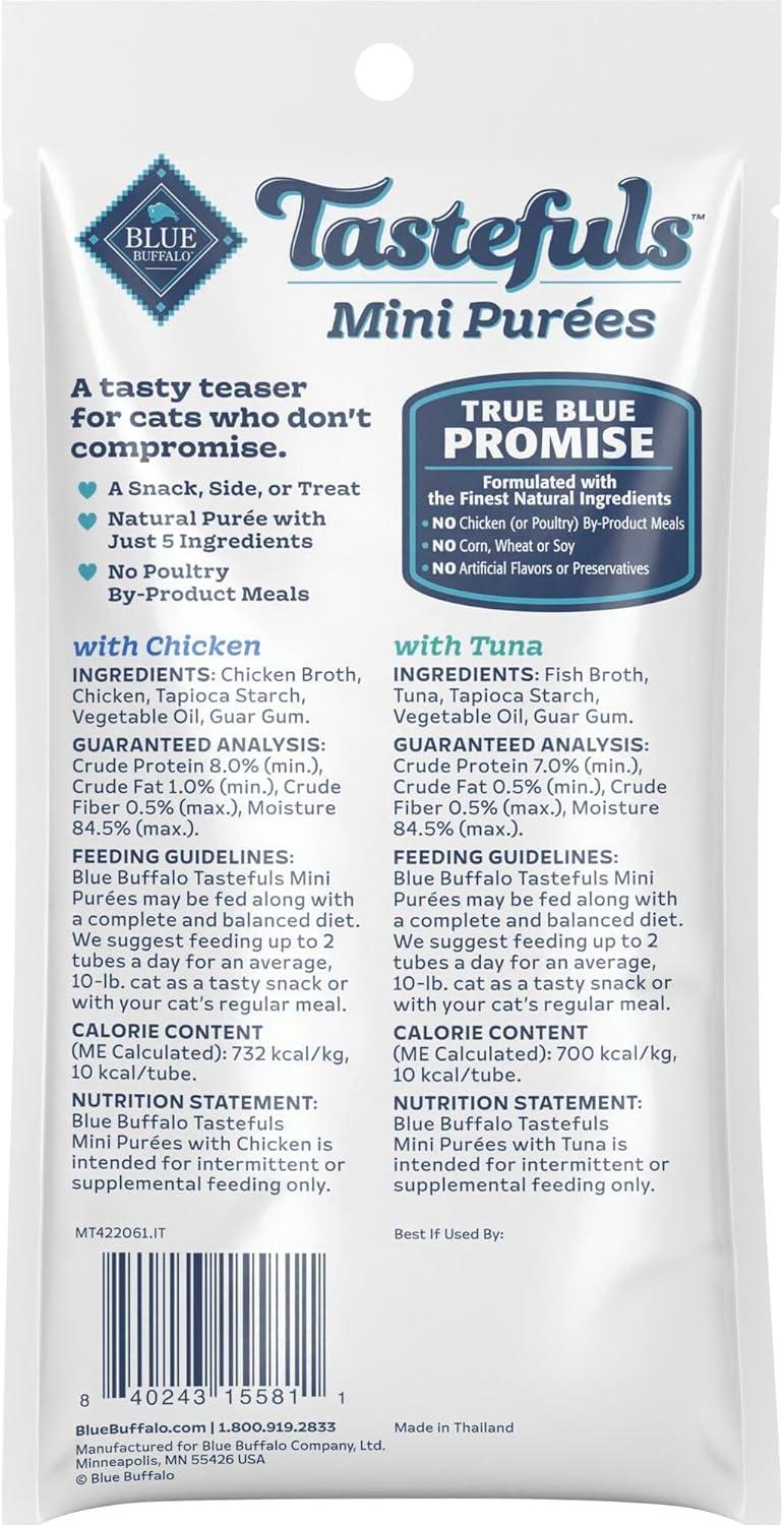 imageBlue Buffalo Tastefuls Mini Pures Natural Cat Treats Chicken and Tuna Variety Pack 05 oz Single Servings 4CountVariety Pack Chicken Tuna