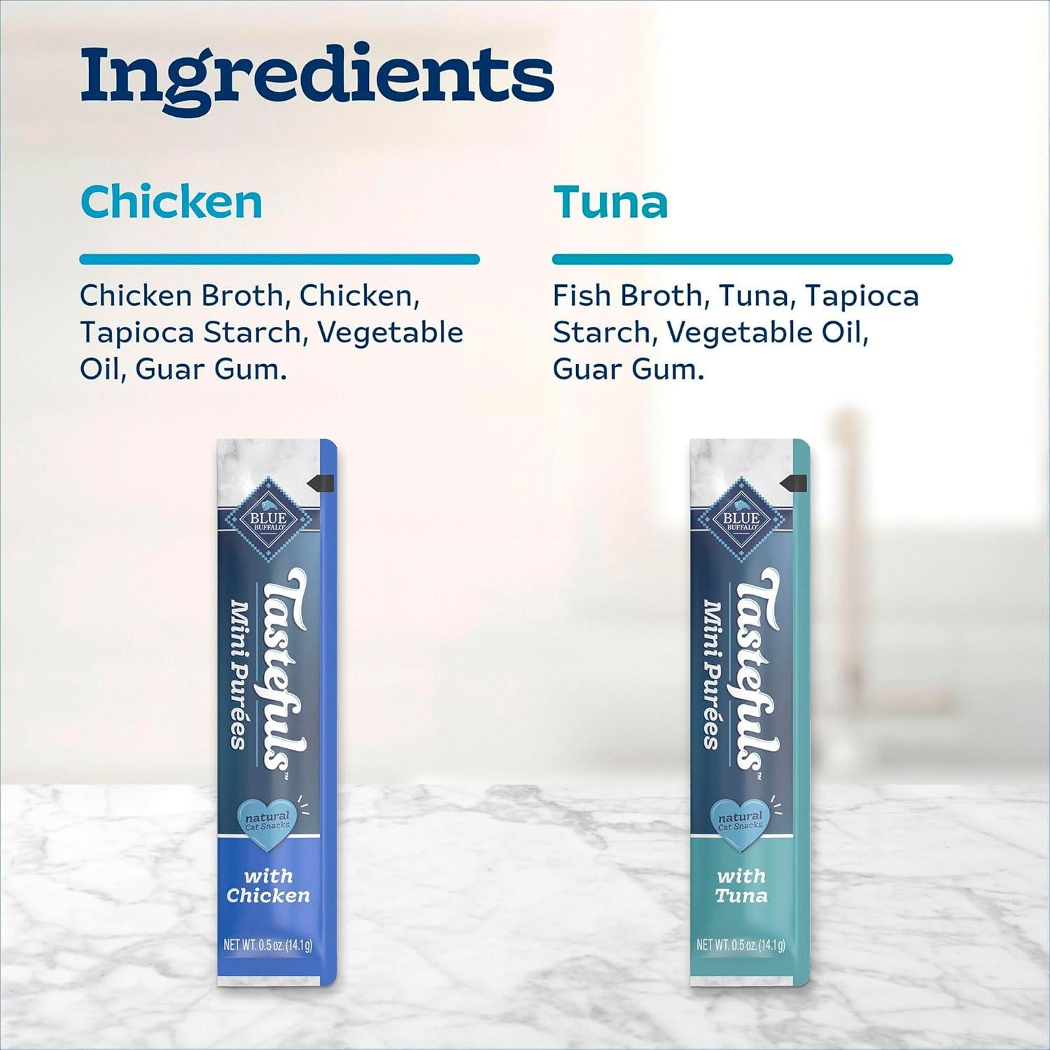 imageBlue Buffalo Tastefuls Mini Pures Natural Cat Treats Chicken and Tuna Variety Pack 05 oz Single Servings 4CountVariety Pack Chicken Tuna