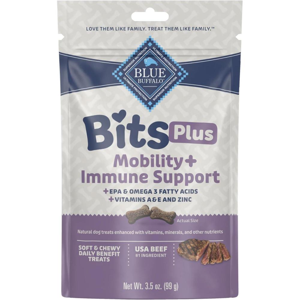imageBlue Buffalo Blue Bits Plus Mobility and Immune Support Daily Benefit Dog Treats Soft amp Chewy Beef Morsels 35oz BagBeef