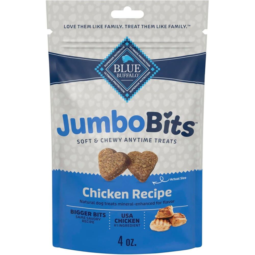 imageBlue Buffalo Jumbo Bits Soft amp Chewy Anytime Treats Chicken Recipe Natural Dog Treats Mineral Enhanced for Flavor 4 oz BagChicken