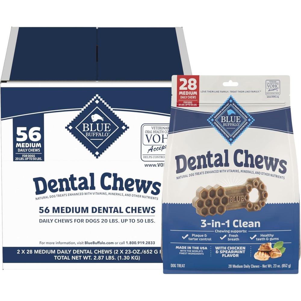 imageBlue Buffalo Medium Dental Chews Bundle Natural Dog Treats Enhanced with Vitamins Minerals and Other Nutrients Two 23 oz BagsMedium Bones For Dogs 2050 lbs