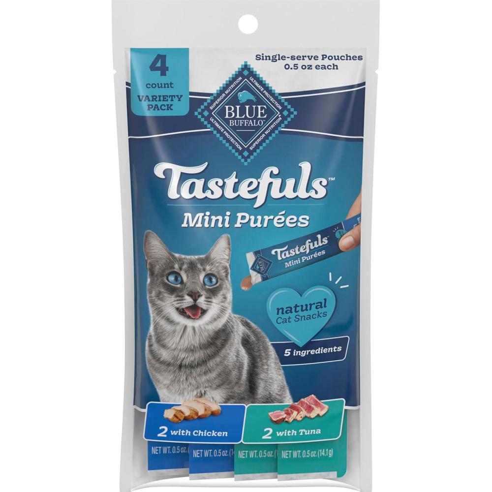 imageBlue Buffalo Tastefuls Mini Pures Natural Cat Treats Chicken and Tuna Variety Pack 05 oz Single Servings 4CountVariety Pack Chicken  Tuna