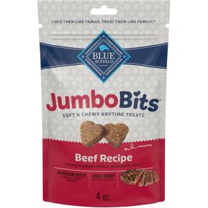 Blue Buffalo Jumbo Bits, Soft & Chewy Anytime Treats, Chicken Recipe, Natural Dog Treats Mineral Enhanced for Flavor, 4 oz. Bag(Beef)