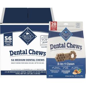 Blue Buffalo Medium Dental Chews Bundle, Natural Dog Treats Enhanced with Vitamins, Minerals, and Other Nutrients, Two 23 oz. Bags(Medium Bones (For Dogs 20-50 lbs))