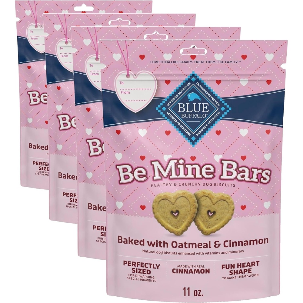 image:imageBlue Buffalo Be Mine Bars HeartShaped Healthy amp Crunchy Dog Biscuits Natural Valentines Dog Treats Baked with Oatmeal amp Cinnamon 11oz Bag Pack of 411 Ounce Pack of 4