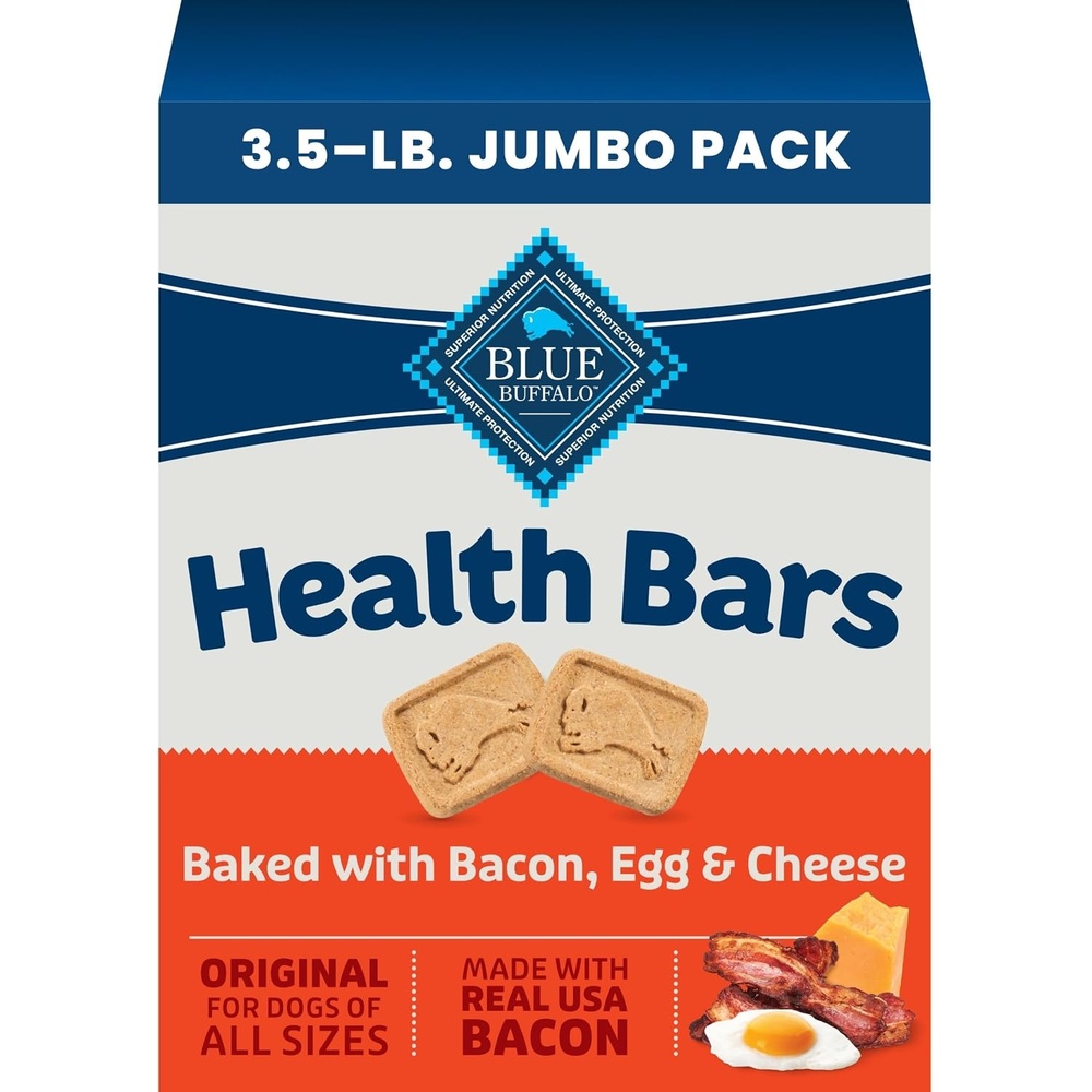 image:imageBlue Buffalo Health Bars Bacon Egg amp Cheese Crunchy Dog Biscuits OvenBaked with Real Bacon amp Natural Ingredients Healthy Dog Treats with No Artificial Flavors or Preservatives 16 oz Pack of 4Bacon  Egg  Cheese