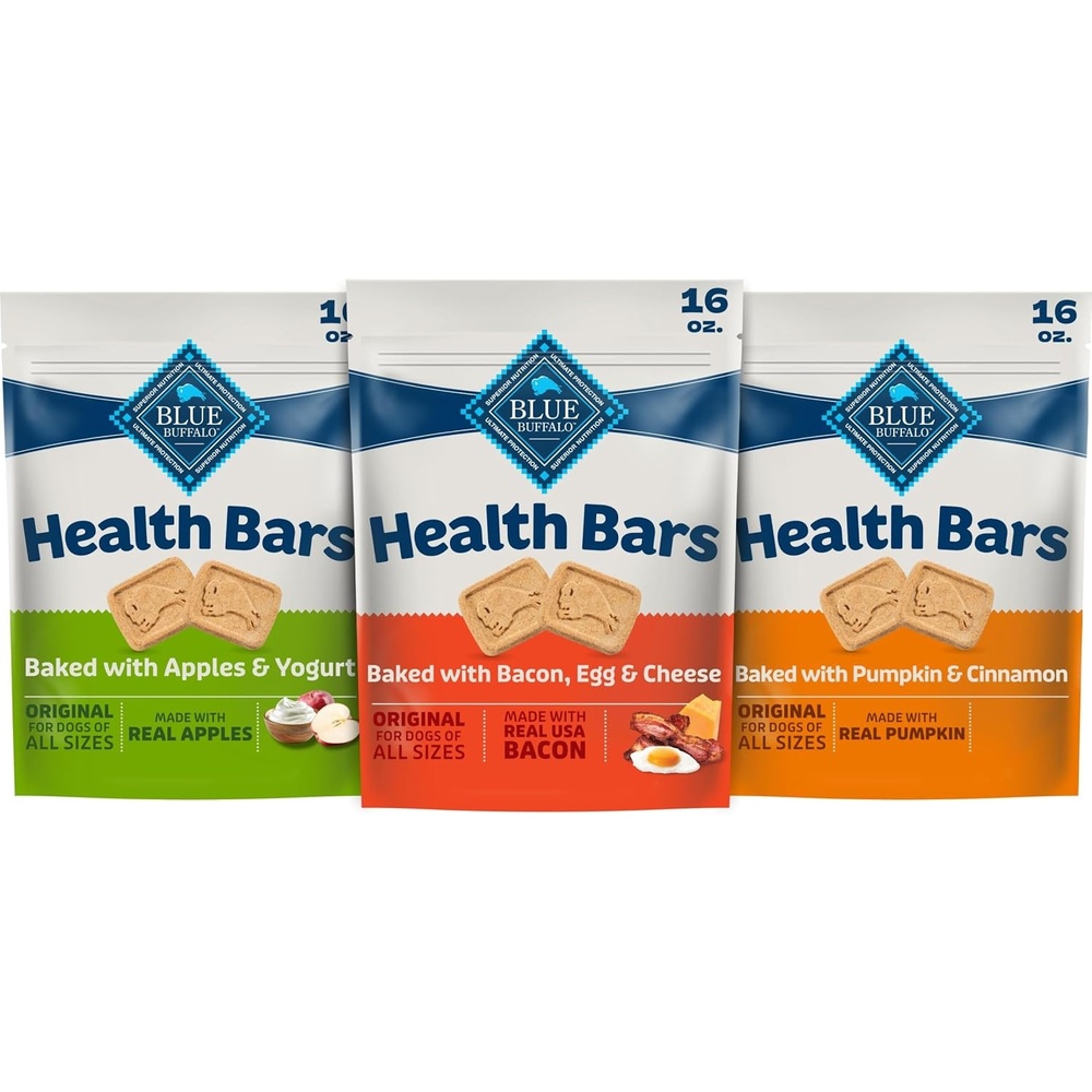 image:imageBlue Buffalo Health Bars Bacon Egg amp Cheese Crunchy Dog Biscuits OvenBaked with Real Bacon amp Natural Ingredients Healthy Dog Treats with No Artificial Flavors or Preservatives 16 oz Pack of 4Variety Pack  3 Flavors