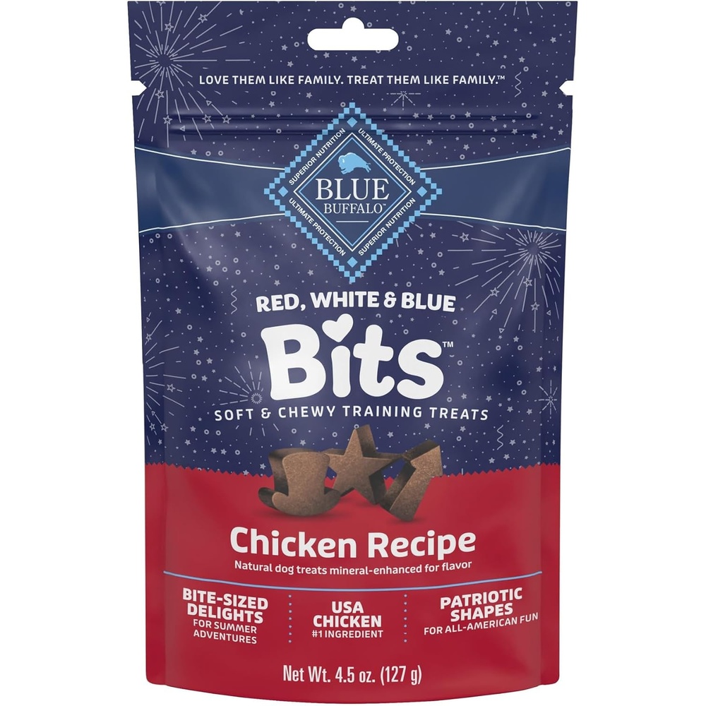 image:imageBlue Buffalo Red White amp Blue Bits SoftMoist Dog Treats for Training Chicken 45oz Bag Pack of 245 Ounce Pack of 1