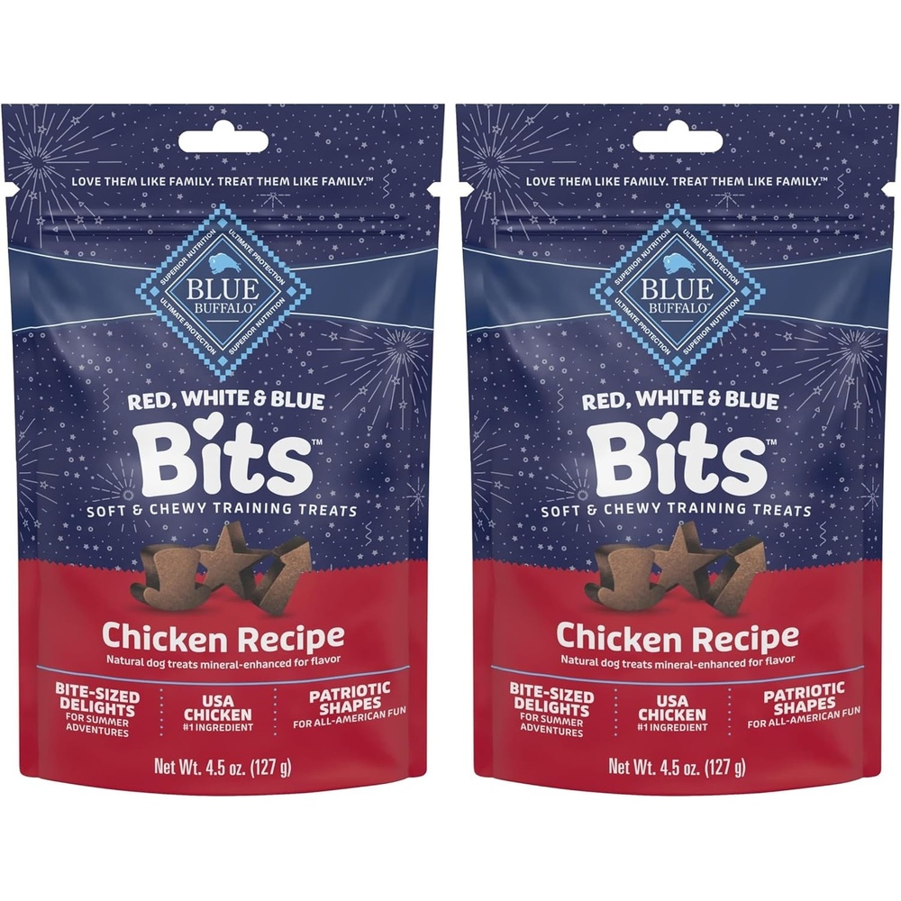 image:imageBlue Buffalo Red White amp Blue Bits SoftMoist Dog Treats for Training Chicken 45oz Bag Pack of 245 Ounce Pack of 2