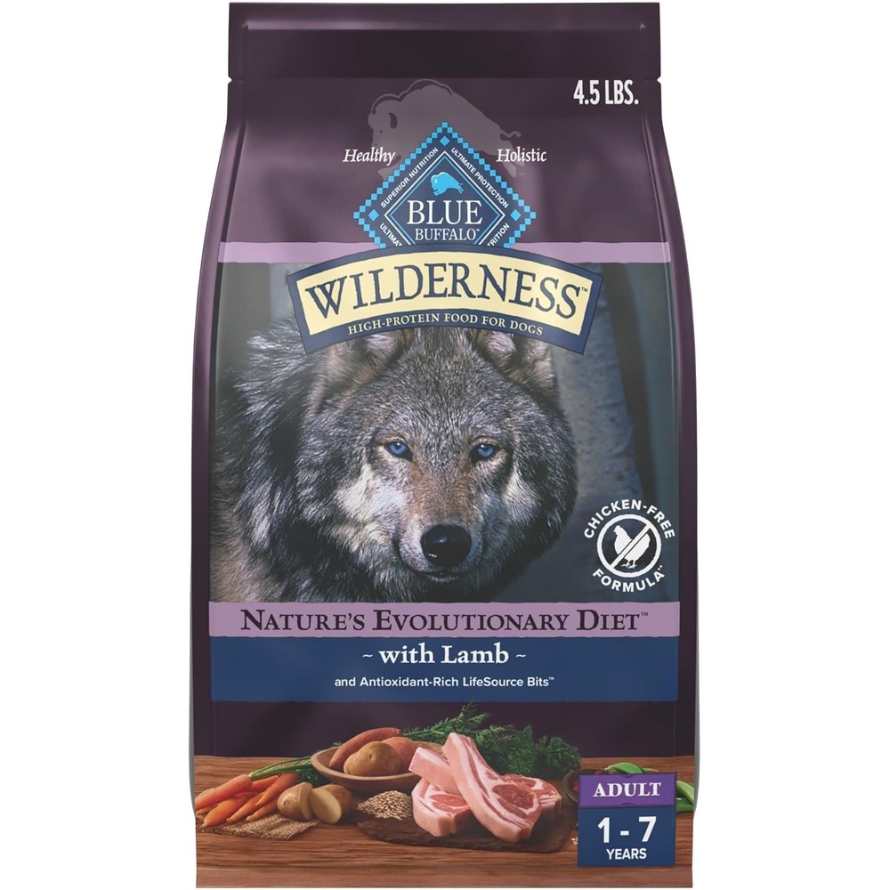 image:imageBlue Buffalo Wilderness Lamb Adult Dry Dog Food with Wholesome Grains ChickenFree Recipe 38g Protein Vibrant Energy for an Active Life Made with Natural Ingredients 24 lbsLamb  ChickenFree