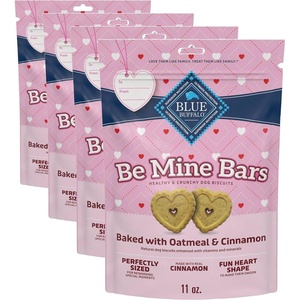 Blue Buffalo Be Mine Bars Heart-Shaped Healthy & Crunchy Dog Biscuits, Natural Valentine’s Dog Treats, Baked with Oatmeal & Cinnamon, 11-oz Bag (Pack of 4)(11 Ounce (Pack of 4))