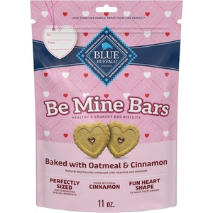 Blue Buffalo Be Mine Bars Heart-Shaped Healthy & Crunchy Dog Biscuits, Natural Valentine’s Dog Treats, Baked with Oatmeal & Cinnamon, 11-oz Bag (Pack of 4)(11 Ounce (Pack of 1))