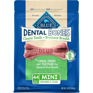 Blue Buffalo Dental Bones Mini Natural Dental Chew Dog Treats Bag,12oz. Bag,(Pack of 2)(12 Ounce (Pack of 1))