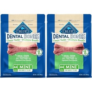 Blue Buffalo Dental Bones Mini Natural Dental Chew Dog Treats Bag,12oz. Bag,(Pack of 2)(12 Ounce (Pack of 2))