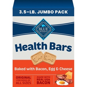 Blue Buffalo Health Bars Bacon, Egg & Cheese Crunchy Dog Biscuits, Oven-Baked with Real Bacon & Natural Ingredients, Healthy Dog Treats with No Artificial Flavors or Preservatives, 16 oz. (Pack of 4)(Bacon  Egg & Cheese)