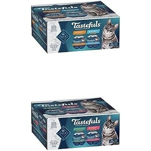 Blue Buffalo Tastefuls Spoonless Singles Adult Pate Wet Cat Food Variety Pack, Chicken and Turkey, 2.6oz Twin-Packs(12 Ct – 6 Each) + Whitefish & Tuna and Salmon, 2.6oz Twin-Packs(12 Ct – 6 Each)